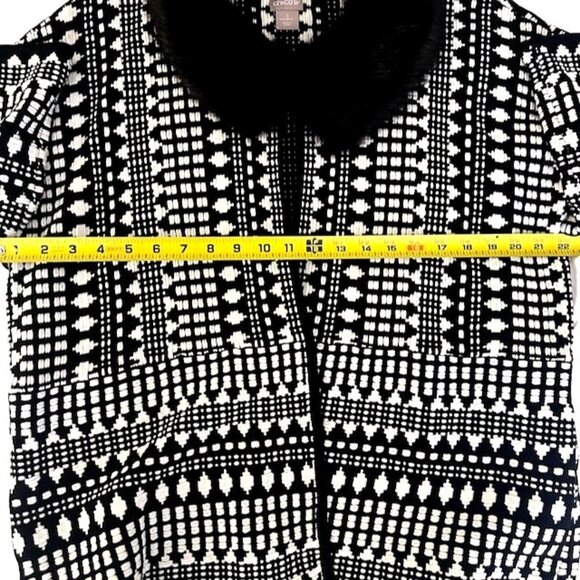 NWT Chico's Black & White Knit Cardigan Sweater Removable Faux Fur Collar XL - Picture 12 of 13